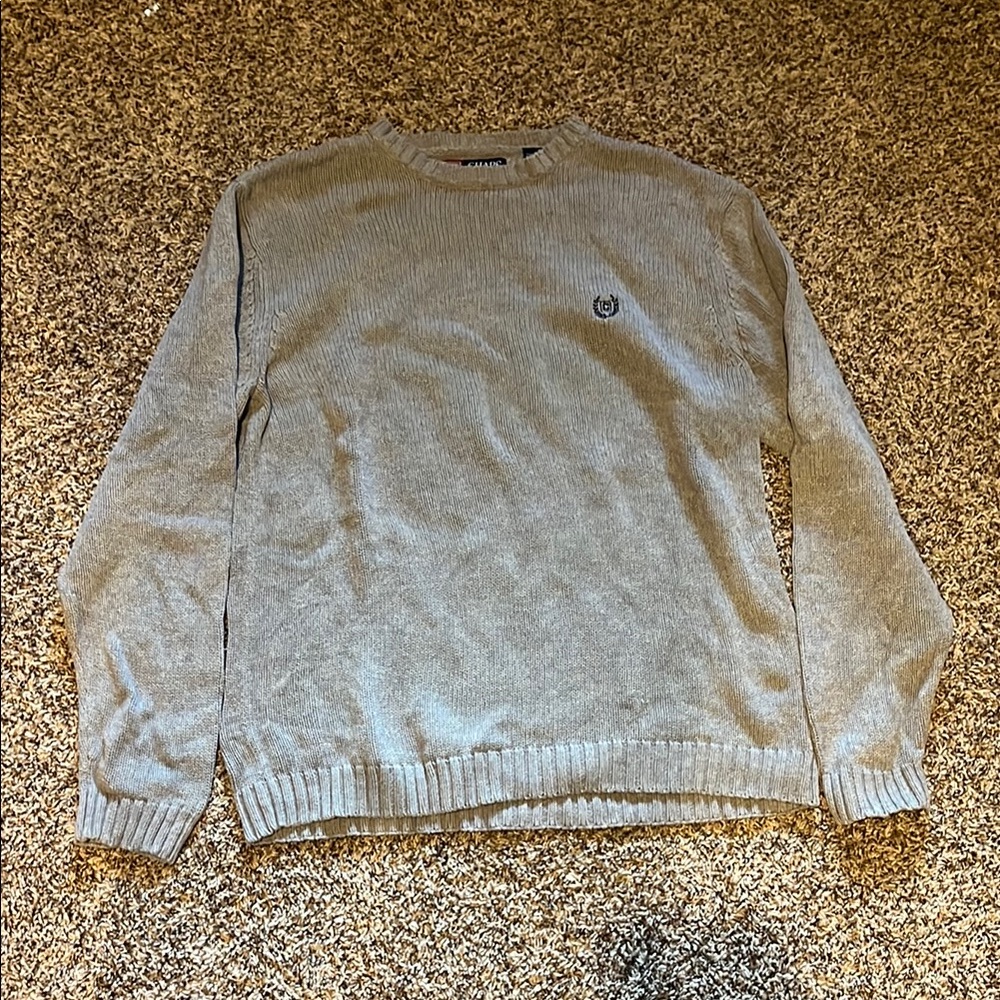 Chaps Gray Crewneck Sweater Classic Knit Design